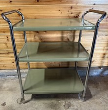 Vintage COSCO Mid Century Avocado Metal 3 Tier Rolling Kitchen Utility Cart MCM