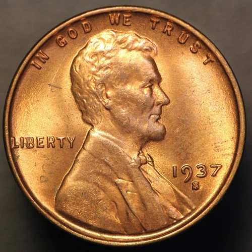 1937 S LINCOLN CENT BU FRESH FROM AN ORIGINAL ROLL-LOT 003