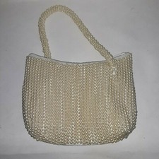 La Regale Handbeaded beaded clutch evening purse pouch white pearllike beads
