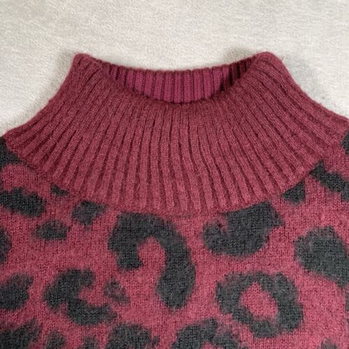 Sweaty Betty Jumper Small Red Mohair Mock High Neck Chunky Sweater Leopard Print - Picture 2 of 13