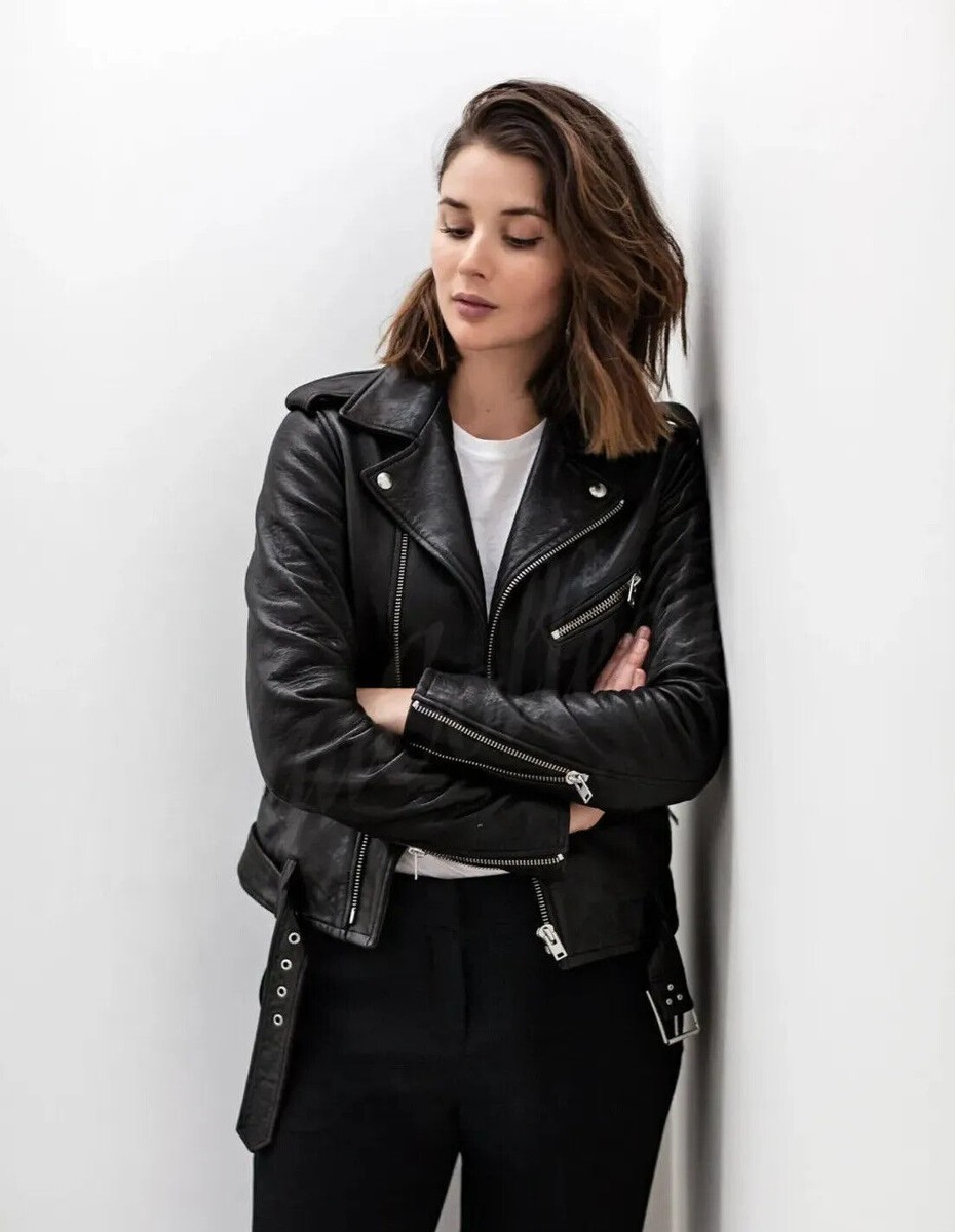 Stylish Woman's Genuine Lambskin Leather Jacket Black Handmade