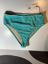 Shade Shore Womens Pucker High Waist Cheeky Bikini Bottom, Blue Size S 4-6