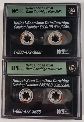 Lot of 2 GE DAT Digital Audio Tape 90m 180 Minutes Cassettes Used Data Cart.