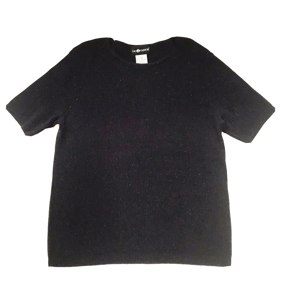 Vintage 90s Y2K Ribbed Top Large Blue Knit Rainbow Speckled Stretch Silk Stretch - Image 4 of 4