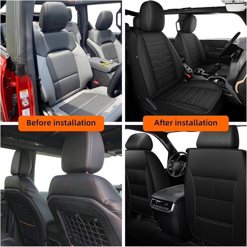Car Seat Covers Faux Leather Fit for 2021-2024 Ford Bronco (2PCS Front, Black) - Foto 5 di 6
