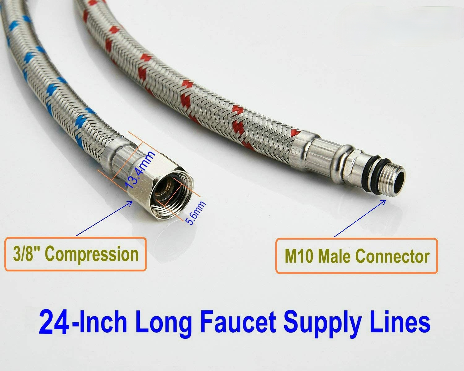 Water Supply Hose Vessel Sink Faucet Stainless Steel Flexible 24" Long