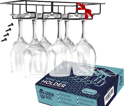10 X Wine Glass Rack - Under Cabinet Stemware Wine Glass Holders GREEN DOC (r)