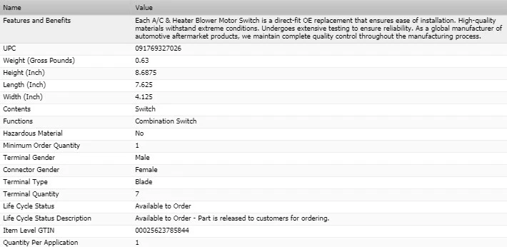 OEM Type HVAC Blower Motor Switch for 1996-2000 GMC C3500 - Изображение 2 из 4