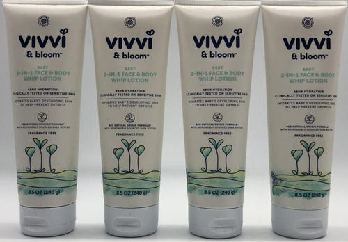 4PK Vivvi & Bloom Baby 2-IN-1 Face & Body Whip Lotion ~ 8.5 OZ EA ~ SEALED ~ NEW