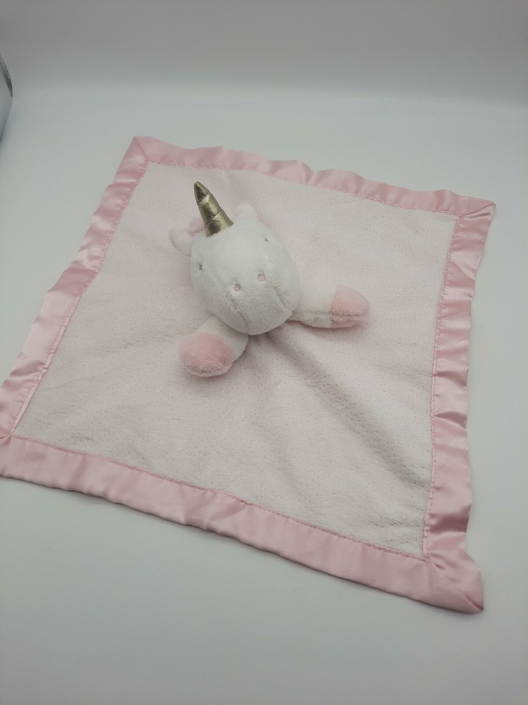 Cloud Island Unicorn Baby Security Blanket Lovey White w/Pink Satin Trim & Back