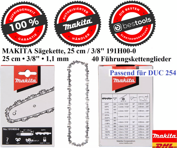 "Makita SäGekette 25 Cm / 3/8\" 1,1Mm 191H00-0 Passend FüR Duc 254⭐⭐"-image