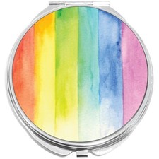 Rainbow Watercolor Stripes Compact with Mirrors - for Pocket or Purse