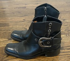 Womans Harley Davidson Black Leather Side Zip Boots with Buckle Size 5.5 EUC