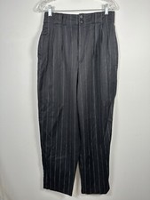 Vintage Esprit Pants Black High-Rise Pleated Trousers Pants Cuff 13/14 Pinstripe