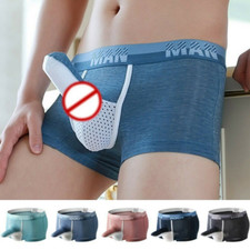 Men Ice Silk Penis Sheath Boxer Brief Lingerie Shorts-Underwe wbr/ ar Pouch Unde