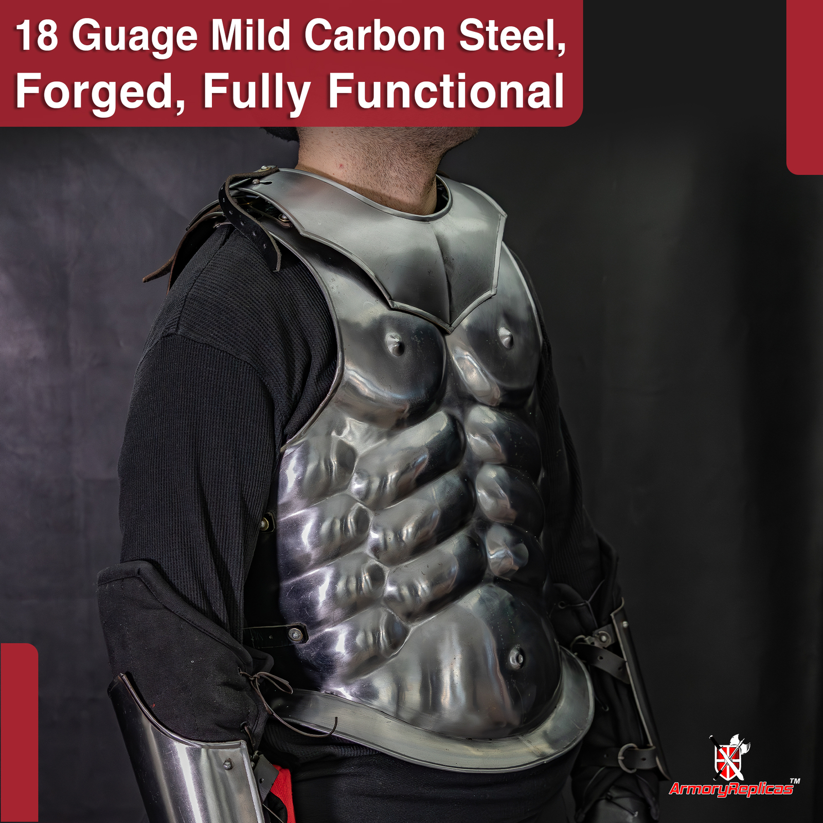 Medieval Roman Greek Muscle Armor Cuirass LARP Halloween Costume Black