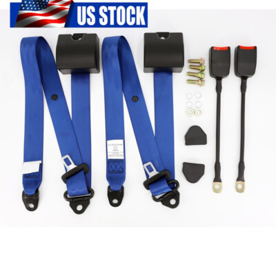 2 Sets Of 3-Point Adjustable Harness Seat Belts – Blue Lap Straps, Aluminum & Fabric, Universal Fit (ZF-O1B)