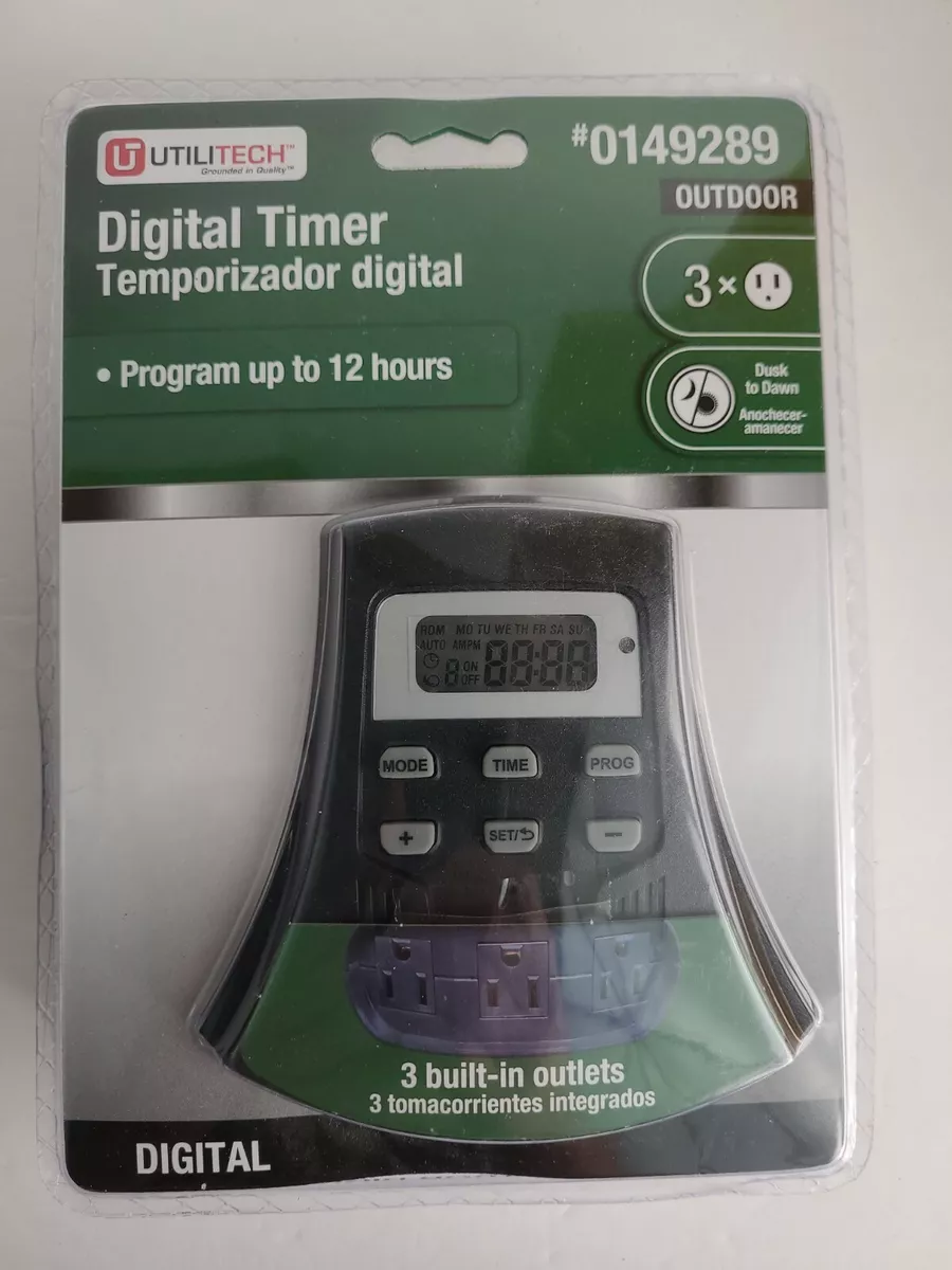 Utilitech Digital Outdoor Timer with 3 Built In Outlets Photocell 0149289 Sealed