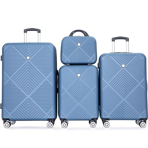 Luggage 4 Piece Set, Hardshell ABS Suitcase Set 4 Piece Set(14/20/24/28) Blue