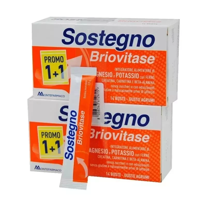 MONTEFARMACO Sostegno Briovitase Gusto Arancia 2 Confezioni 1+1 14 bustine + 14 Bustine