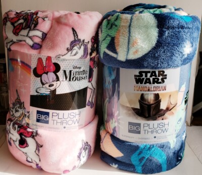 New Disney The Big One Disney Minnie Mouse/ Baby Yoda Throw Blanket 60