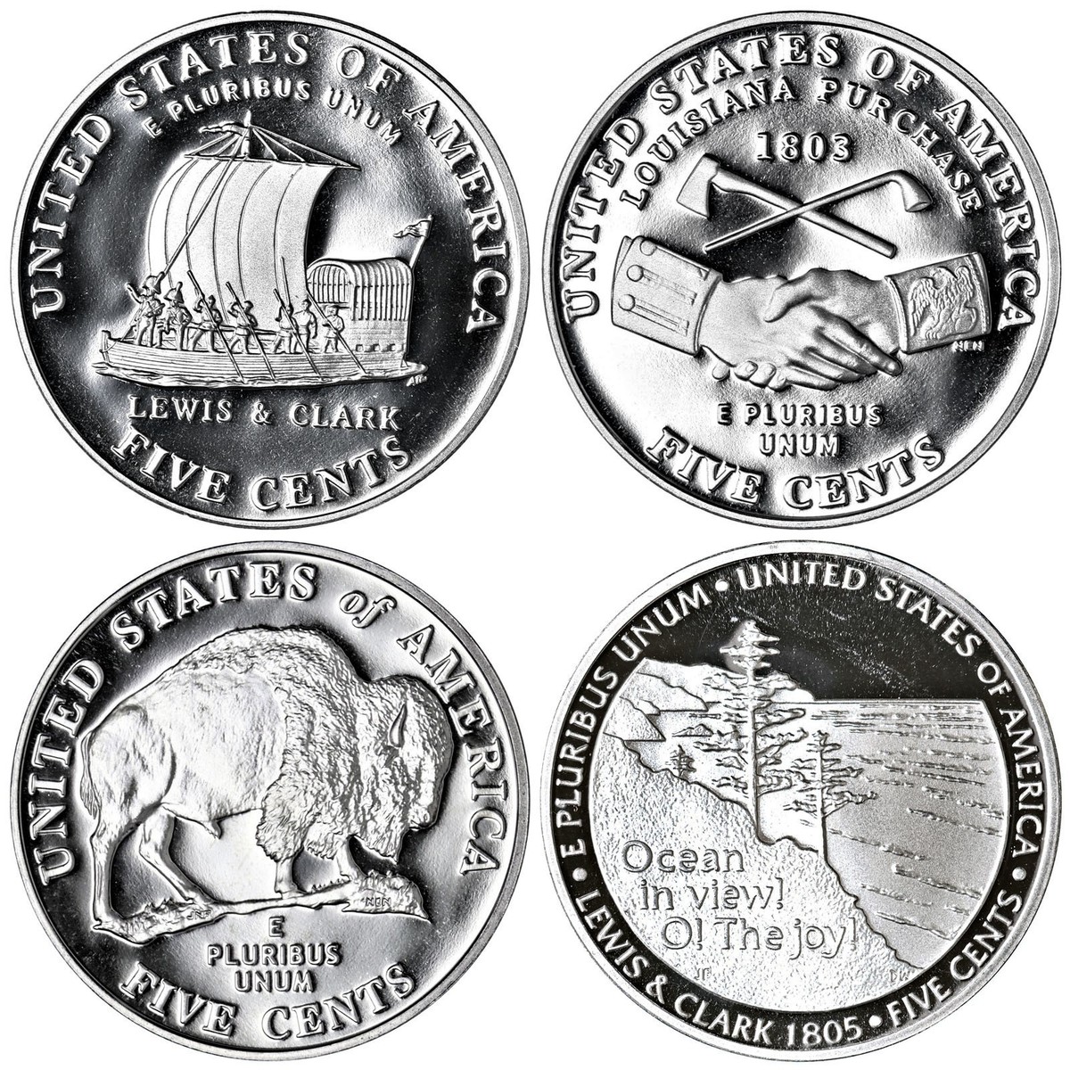 アメリカ5枚セット ケース入り｜USコレクション 2004 S 2005 S Jefferson Nickels Gem DCam Proof Run 4 Coin WJ Set