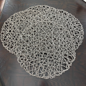 Round 15" Woven Gray Rope w Silver Metallic Placemats - Set of 4