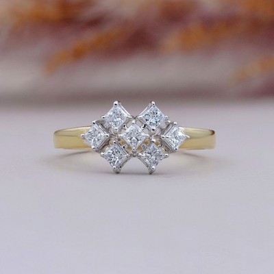 Princess Cut Lab Grown Diamond Cluster Ring in 14k Gold