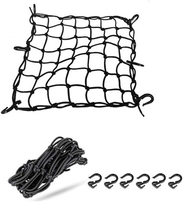 Black 15''X15'' Motorcycle Cargo Net Featuring 6 Adjustable Hooks & Tight 2''X2''