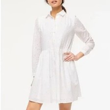 NWT J. Crew Factory Eyelet Collared Mini Shirtdress in White BY515 Sz 8