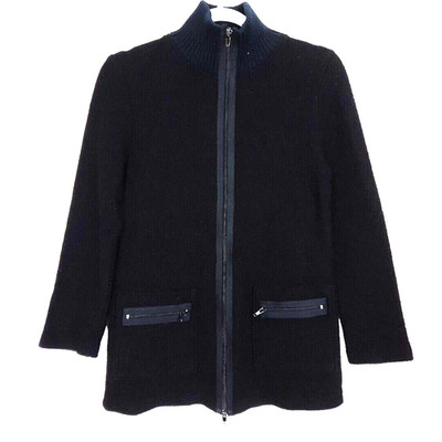 Babette Ballinger NY Wool Mock Neck Sweater Size M Black Full Zip Pocket Capsule