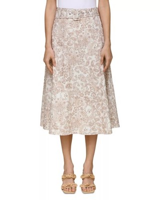 139$ Bagatelle Paisley A-Line Midi Skirts Removable Buckled Belt Size XS Beige