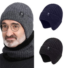 Men Winter Fleece Line Beanie Ear Flaps Thermal Warm Knit Skull Cap Windproof US