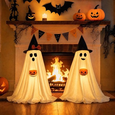 Halloween Decorations Indoor Lighted Ghost, 2 Pack Cute Light 2.95ft, White