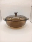 Vintage Corning Ware Pyrex Glass Amber/Brown 023-N Round 1.5 L Casserole & Lid
