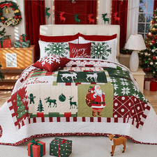 Queen Size 5-Piece Reversible Christmas Quilt Set with Holiday Designs