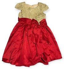 Rare Editions Girls 4T Formal Embroidered Bodice Dress Red Gold Satin Bow NWT