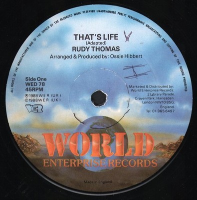 Ruddy Thomas That's Life 12'' vinyl UK World Enterprise 1988 in generic sleeve