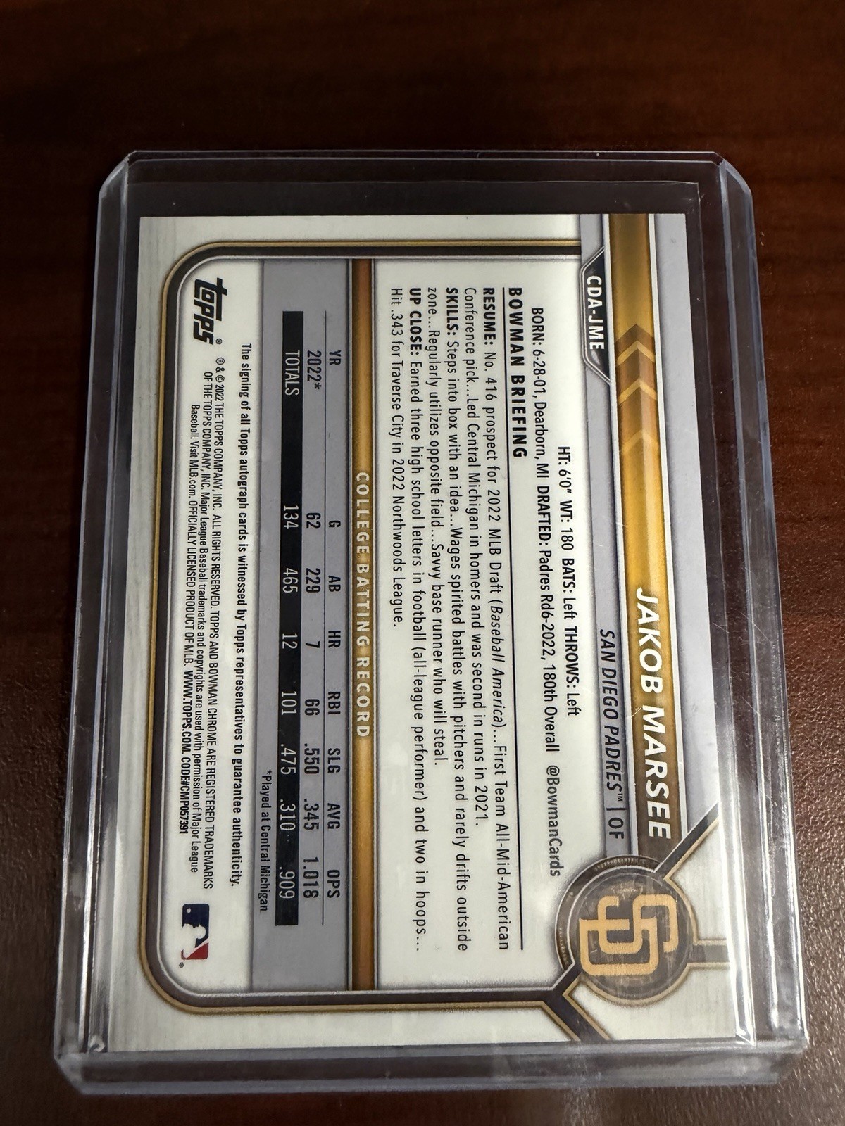 2022 Bowman Draft - Chrome Draft Pick Autographs Jakob Marsee #CDA-JME Purple... view 4