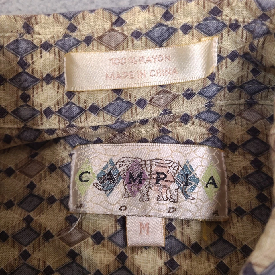 Campia Moda Shirt Mens Medium Colourful Geometric Argyle Diamond Rayon Button - Image 3 of 4