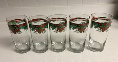 5 Vintage Libby Christmas Glasses With Holly Wreaths & Berries