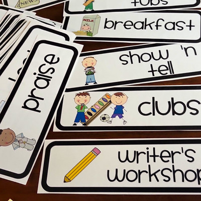 Classroom Schedule/Activity Word Cards Laminated (Breakfast, Math, Testing)