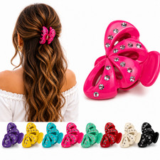 6 PCS Women Hair Claw Jaw Clip Rhinestone Crystal Clamp Comb Scallop Lot 3.5"