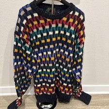 Vintage Boston Traders Wool Sweater Mens L Multicolored Geometric Crewneck 90s