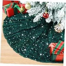 Green Christmas Tree Skirt 21 Inch Embroidered Sequin Tree 21 Inches Dark Green