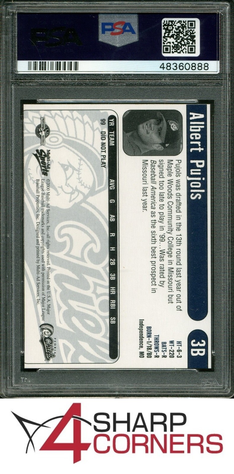 2000 MULTI-AD PEORIA CHIEFS ALBERT PUJOLS RC PSA 10 view 2