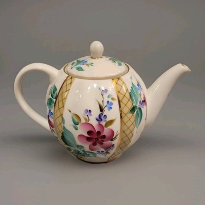 Lomonosov Imperial Porcelain Green House Floral Flower Teapot Vintage