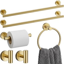 Brushed Gold Bathroom Accessories Set, 6 Pieces Bathroom Hardware Set Gold