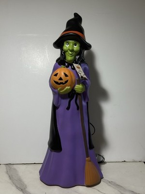 Cracker Barrel Witch Blow Mold Halloween Lighted Witch with Broom and Pumpkin