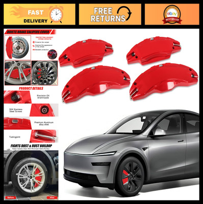 Brake Caliper Covers for Tesla Model Y Juniper 2025-2026, 4 Pcs Red, 19/20 Inch